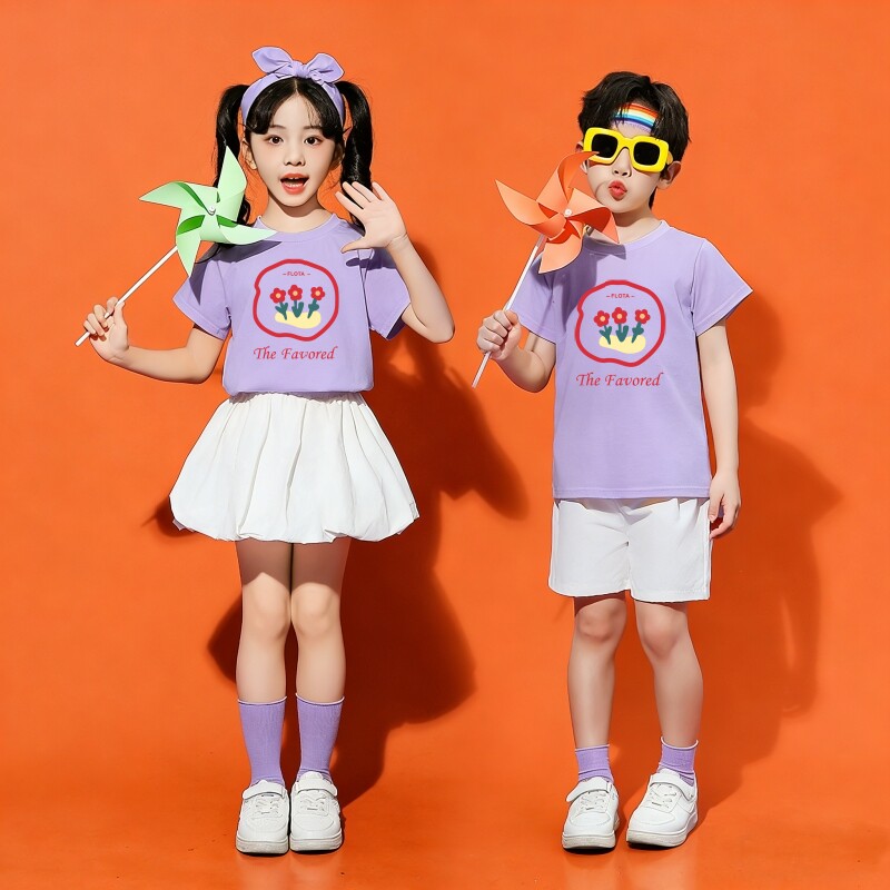 六一儿童节啦啦队表演出服幼儿园班服可爱小红花朵舞蹈服毕业套装
