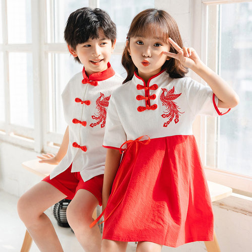 六一儿童节中国风演出服幼儿园上春山汉服合唱小学生啦啦队表演服