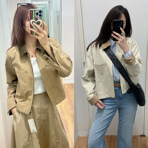 L&CP女装2025休闲拉链牛仔茄克短外套巴恩风翻领时尚夹克E479208
