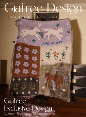 GRAFREE复古小马艺术挂毯女装饰沙发毯针织毯子中古盖毯新年礼物