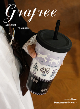 GraFree复古保温杯大容量女生高颜值杯子吸管杯便携水杯咖啡杯