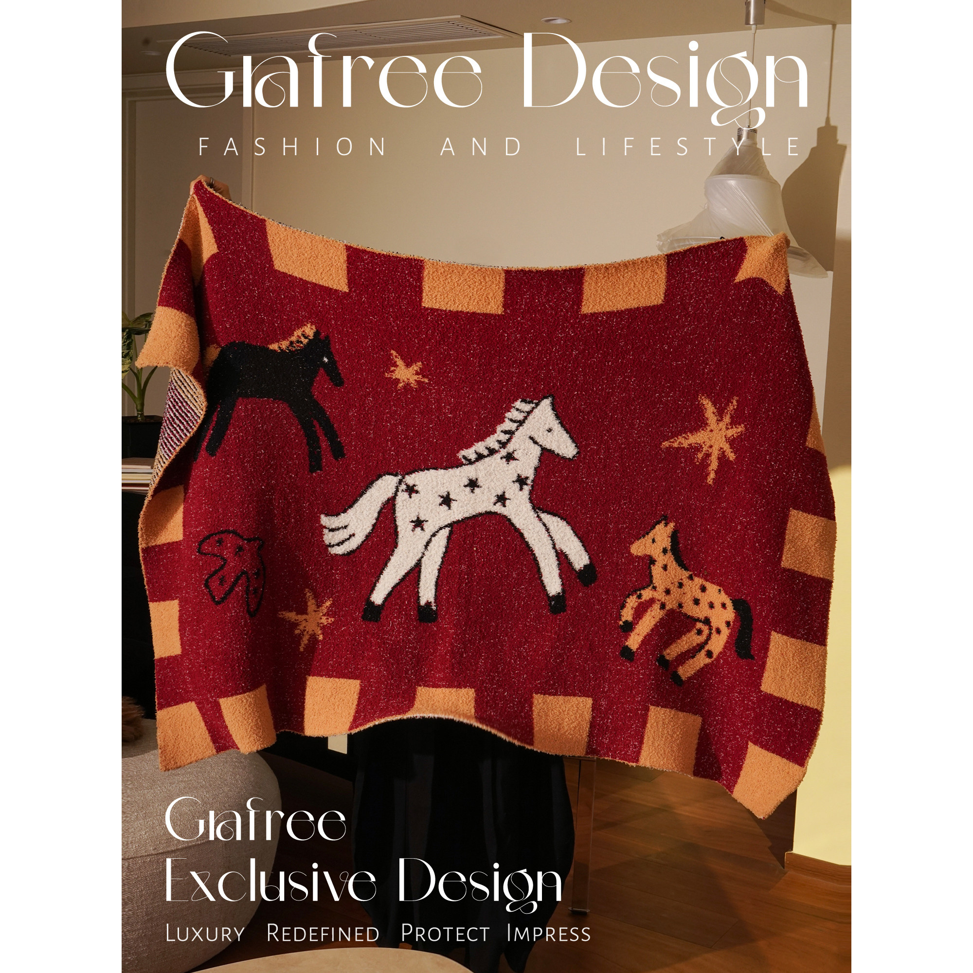 GRAFREE小马毛毯中古沙发毯装饰毯子保暖盖毯午睡毯生日礼物女生