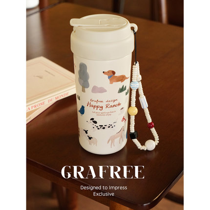 GRAFREE陶瓷内胆保温杯大容量吸管杯女生水杯子高颜值便携咖啡杯