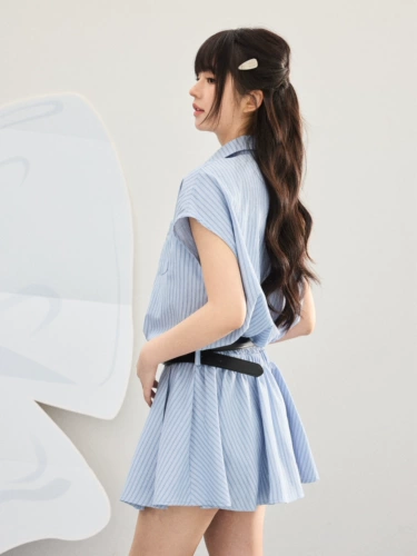 Летнее синее платье, юбка, воротник поло