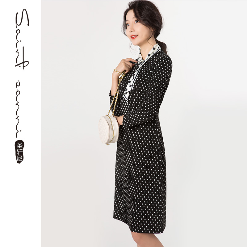 圣轩尼新款春秋法式白色连衣裙