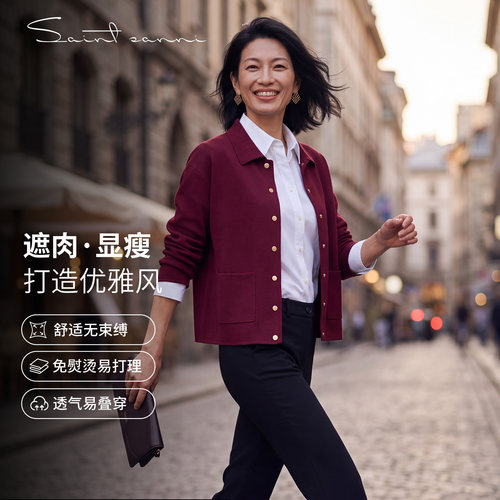 圣轩尼100%绵羊毛女翻领针织衫