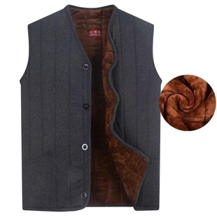 7080岁爷爷冬天加绒加厚马甲男装 外套爸爸驼绒棉袄马夹 老年人开衫