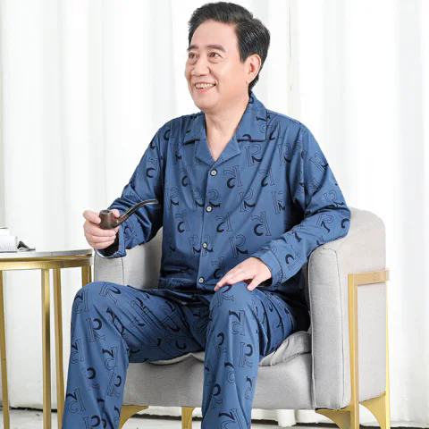 春秋季爸爸全棉睡衣男长袖爷爷纯棉开衫男装冬装老人休闲运动套装