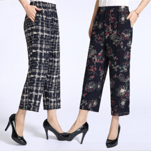 奶奶松紧长裤 老太太休闲九分裤 透气老人纯棉绸长裤 薄款 直筒 女夏季