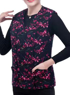 婆婆冬天保暖驼绒马甲女妈妈加绒加厚开衫背心棉衣中老年棉袄马夹