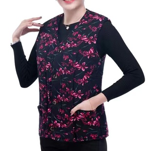 婆婆冬天保暖驼绒马甲女妈妈加绒加厚开衫背心棉衣中老年棉袄马夹