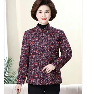 妈妈冬天运动棉服中年妇女加厚防寒驼绒棉衣阿姨透气保暖外套碎花