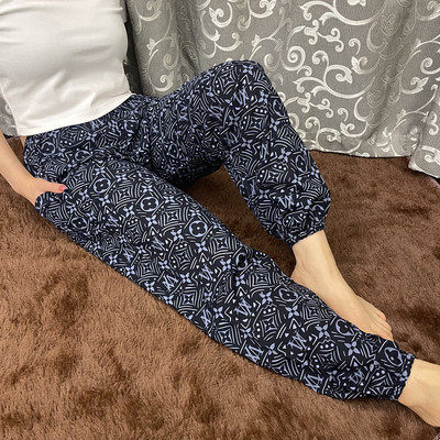 老人束口家居裤纯棉绸婆婆夏天舒适睡裤女老太太小脚长裤灯笼裤子