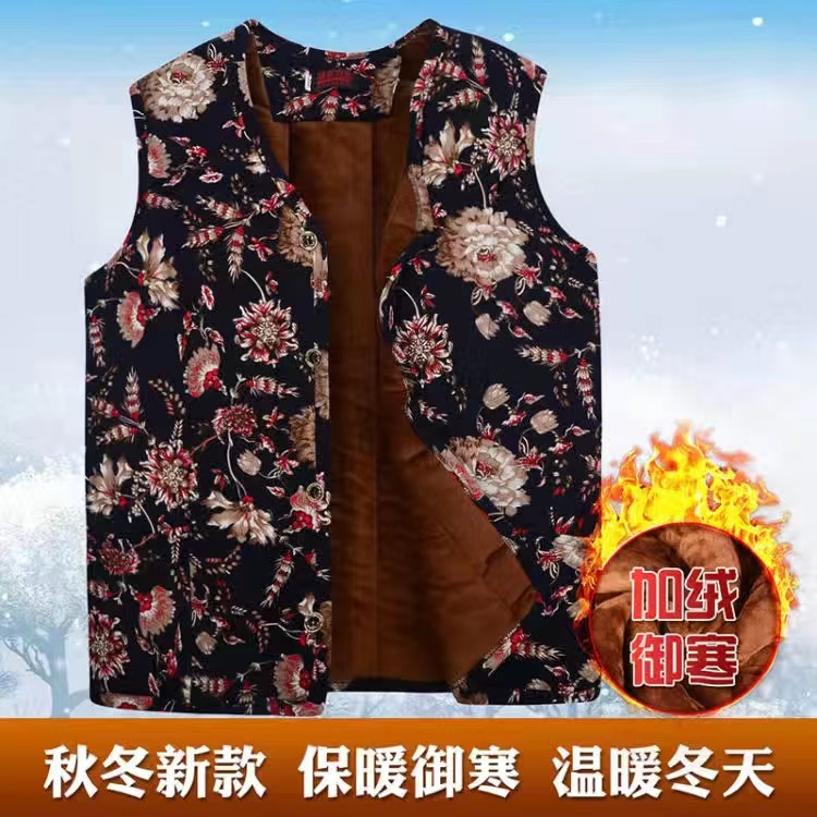 冬季中老年人加厚驼绒马甲女大码