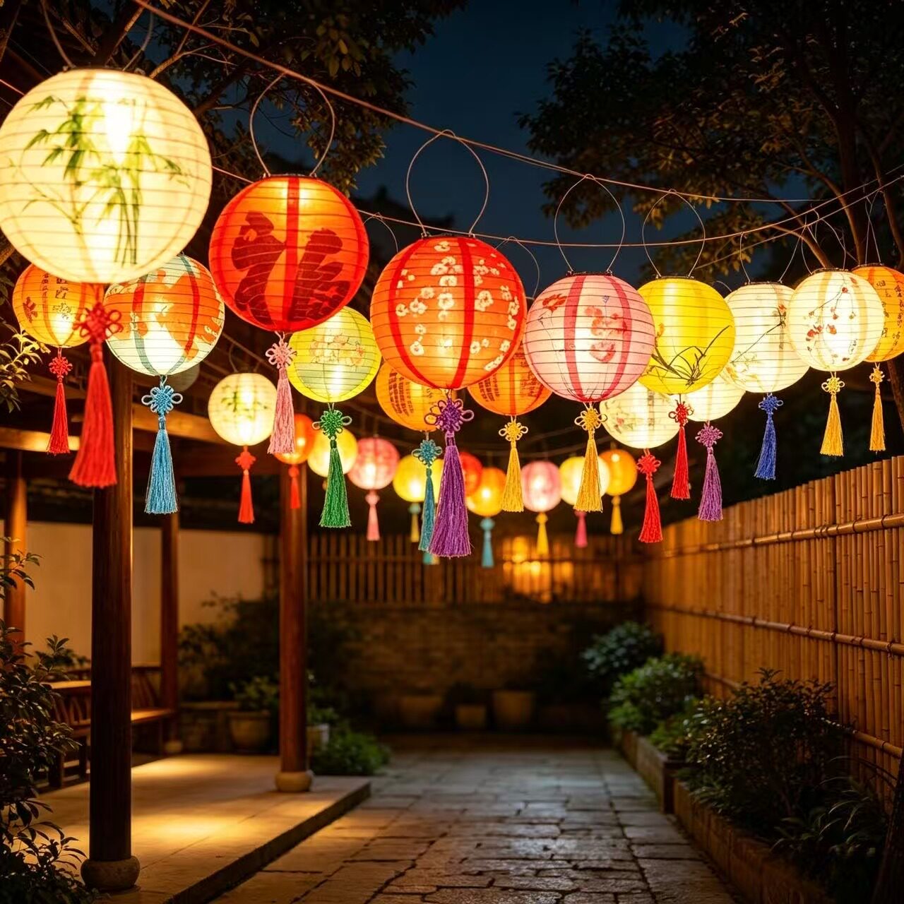 中秋户外防水防晒太阳能红灯笼图片