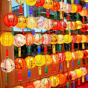 元旦春节猜灯谜古风发光可折叠纸灯笼挂饰元宵节场景氛围装饰布置