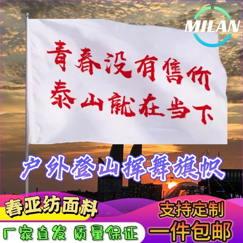 青春没有售价泰山就在脚下旗子定做登山大旗音乐节手摇旗定制文案