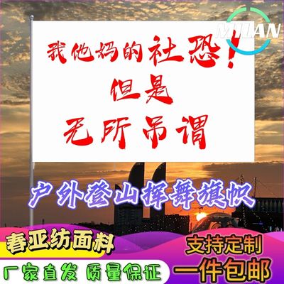 我他妈的社恐但是无所吊谓旗子定做登山大旗音乐节手摇旗定制文案