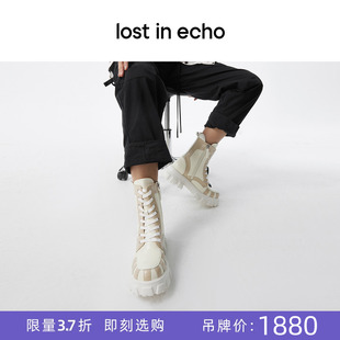 秋冬不无聊 lost echo 马丁靴系列皮革装 饰假两件厚底马丁靴