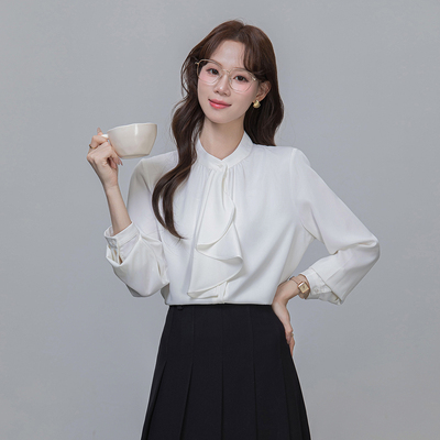 立领飘带气质衬衫通勤职场白衬衣