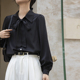 衬衫 缎面蝴蝶结职业面试装 女黑色通勤气质上衣 长袖 2026春秋新款