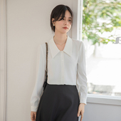 上班通勤穿搭 小众设计感v领雪纺衫 法式 白色衬衫