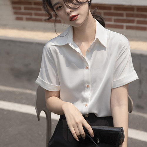 白色短袖衬衫女职业正装大学生