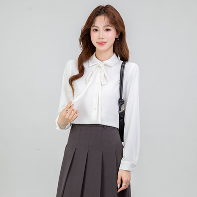 白色蝴蝶结垂感衬衫带子通勤OL