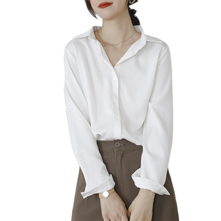 2026春装新款上衣女缎面长袖衬衫女加绒加厚工作服正装ol白色衬衣