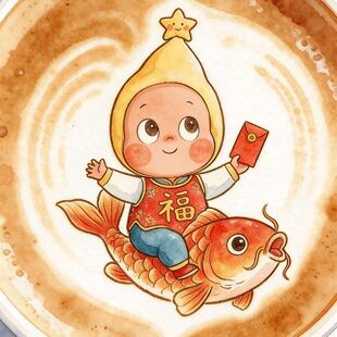 新年星星人糯米纸食用咖啡奶茶饮品装饰网红糯米纸打印免手绘定制