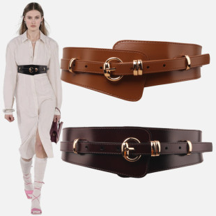 收腰宽腰带女士真皮装 配裙子毛衣束腰棕色欧美腰封 饰百搭大衣西装