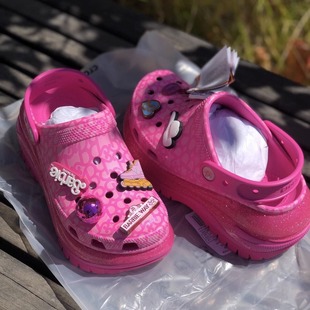 卡骆驰CROCS 正品 厚底增高字符粉色洞洞鞋 芭比Barbie联名限量款