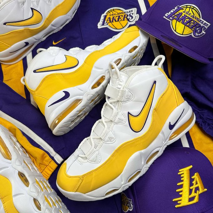 Nike Air Max Uptempo '95 耐克男子篮球鞋湖人配色战靴白黄中帮