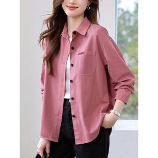 妈妈女款长袖中年春秋宽松衬衣休闲新款2026衬衫春秋大码纯棉外套