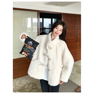 米白色颗粒绒羊羔毛短外套独特漂亮巨好看温柔软糯上衣冬