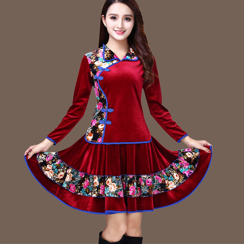 大妈广场舞金丝绒套装秋冬长袖广场舞服装新款套装冬季跳舞衣服女