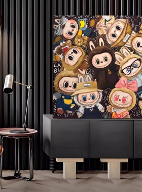 潮牌拉布布labubu客厅卧室电视柜摆件装饰画卡通玄关斗柜摆画挂画