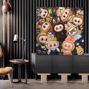 潮牌拉布布labubu客厅卧室电视柜摆件装饰画卡通玄关斗柜摆画挂画
