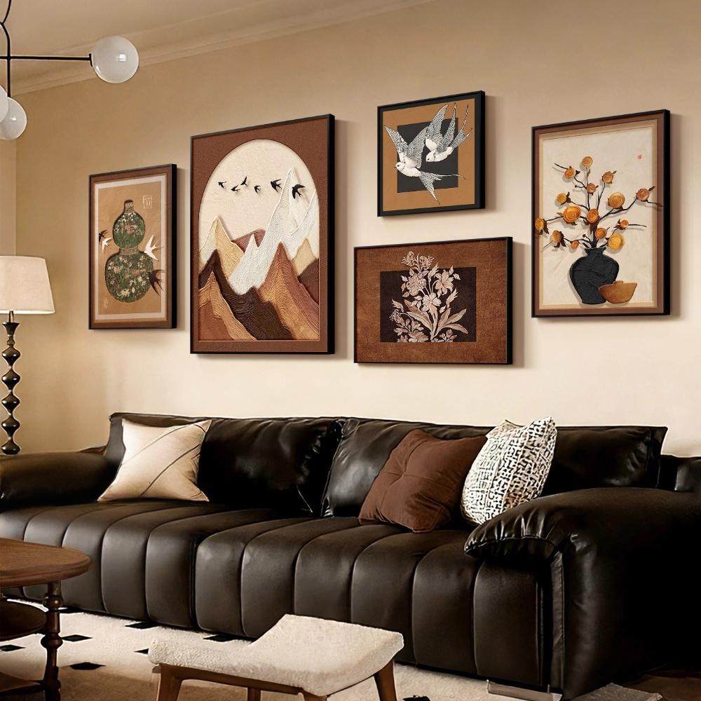 中古风背有靠山客厅装饰画沙发背景墙柿柿如意挂画高级感组合壁画,家居饰品,现代装饰画,淘宝优惠券,粉丝福利购,淘宝优惠卷