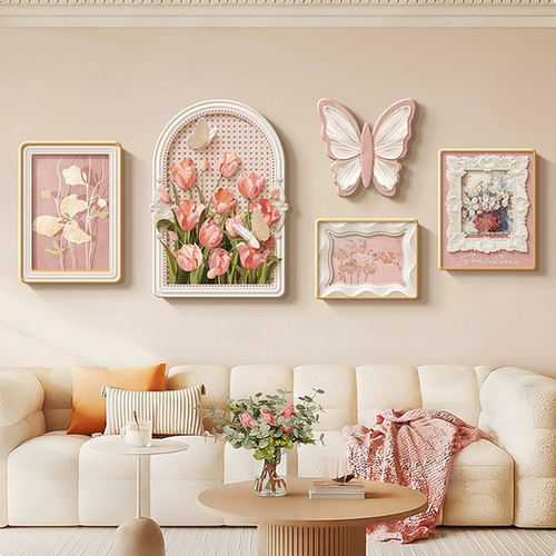 kc奶油风郁金香花卉客厅法式挂画