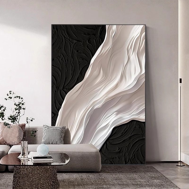 黑白简约现代客厅装饰画抽象肌理感沙发背景墙挂画高级感玄关壁画,家居饰品,现代装饰画,淘宝优惠券,粉丝福利购,淘宝优惠卷