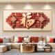 新中式 百福图客厅挂画红色福字沙发背景墙挂画轻奢高级感横幅壁画