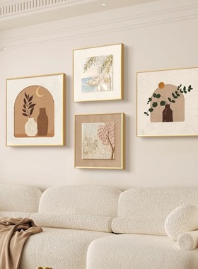 奶油风莫兰迪艺术客厅装饰画抽象沙发背景墙挂画高级餐厅组合壁画