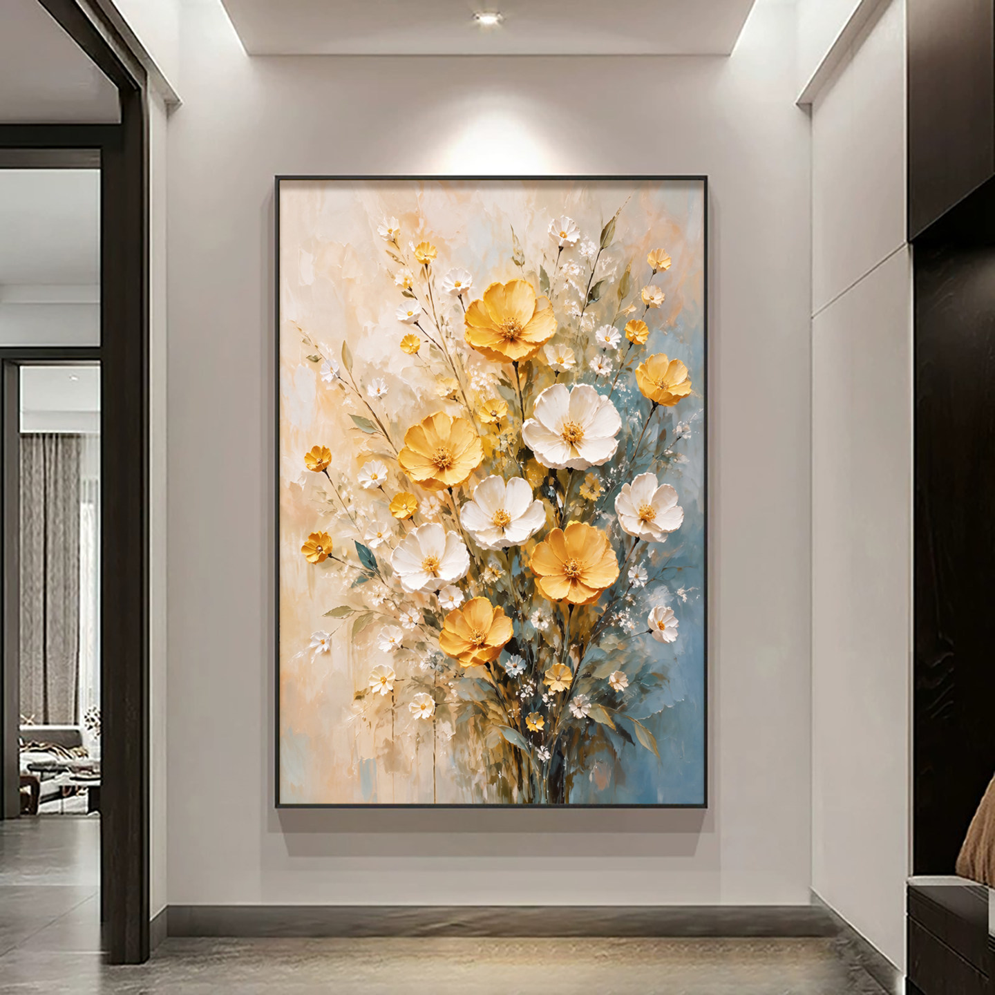 现代抽象艺术玄关装饰画花卉油画客厅沙发背景墙壁画走廊过道挂画