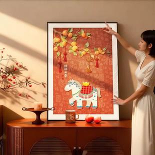 马上有钱装饰画新年氛围玄关斗柜挂画中古风红色客厅电视柜摆件画