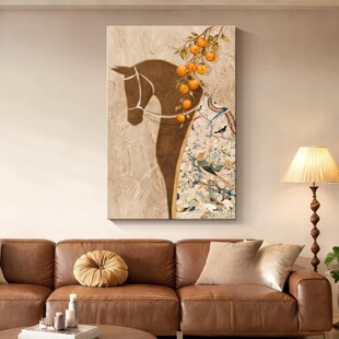 中古风马到成功客厅装饰画2026新款沙发背景墙挂画高级感玄关壁画