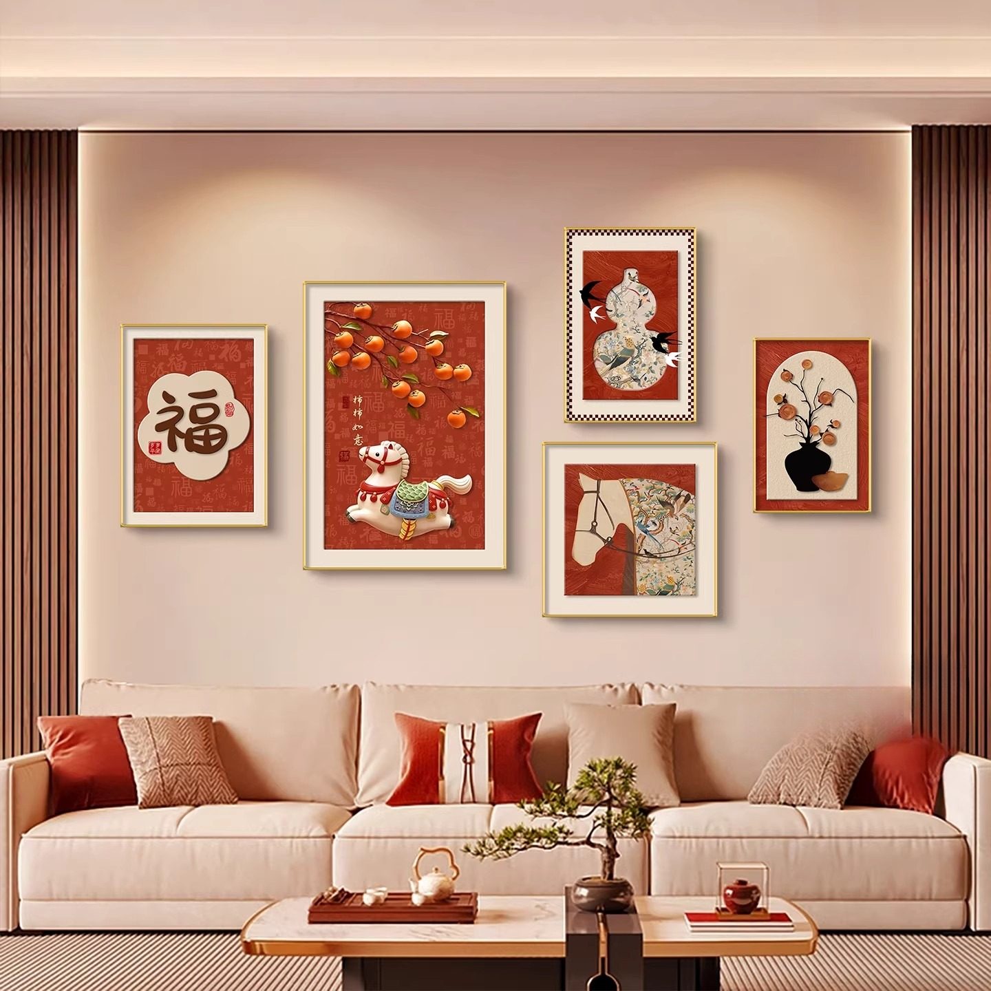 马到成功客厅沙发背景墙装饰画2026马年新中式喜庆挂画高级感壁画,家居饰品,现代装饰画,淘宝优惠券,粉丝福利购,淘宝优惠卷