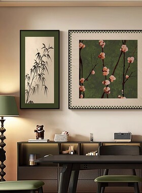 南洋中古风餐厅饭厅装饰画法式复古绿色客厅挂画餐桌背景墙面壁画