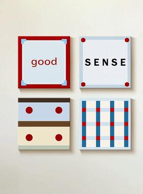 包豪斯红蓝线条玄关装饰画简约高级感客厅挂画多巴胺卧室床头壁画