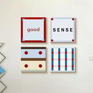 包豪斯红蓝线条玄关装饰画简约高级感客厅挂画多巴胺卧室床头壁画